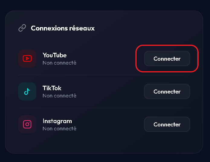 Page compte — Social connections